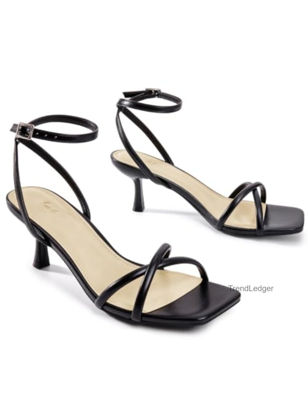 Kitten Heel Strappy Sandals Square Toe Ankle Strap Formal Dress Shoes